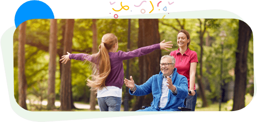 elderly person meeting their family in a wood